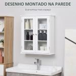 Armário Casa de Banho de Parede com 2 Portas de Cristal Armário Suspenso com Prateleiras Ajustáveis em Altura Multiuso para Cozinhas Sala de Estar 55x20x65cm Branco