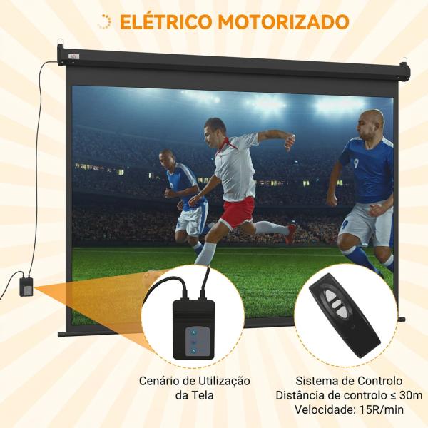 Ecrã de Projeção Elétrico 100" 4:3 com Comando à Distância para Interior e Exterior Preto