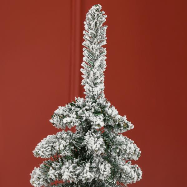 Árvore de Natal Estreita Nevada 180 cm com 395 Ramos e Suporte Metálico Dobrável para Sala de Estar, Interior, Verde