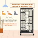Gaiola para Pequenos Animais com 6 Níveis Gaiola para Roedores com Rodas Rampa e Bandeja Amovível 61,5x44x131 cm Preto