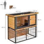 Coelheira de Exterior de Madeira para Animais Pequenos 2 Níveis com Rampa Bandeja Removível Portas com Fechaduras 89,5x45x81 cm Madeira e Cinza