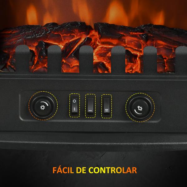 Lareira Elétrica 1000W/2000W com Temperatura Ajustável e Brilho Ajustável para Ambientes 15 - 30 m² 55x31x58 cm Preto