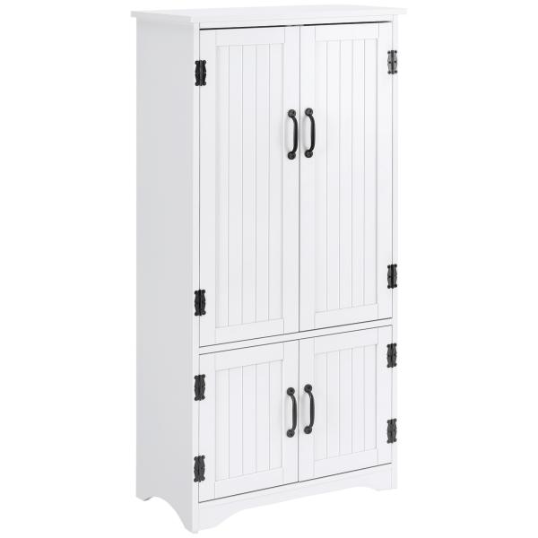 Armário de Cozinha Alto Móvel Auxiliar com 4 Portas e Prateleiras Ajustáveis 60x30x123 cm Branco