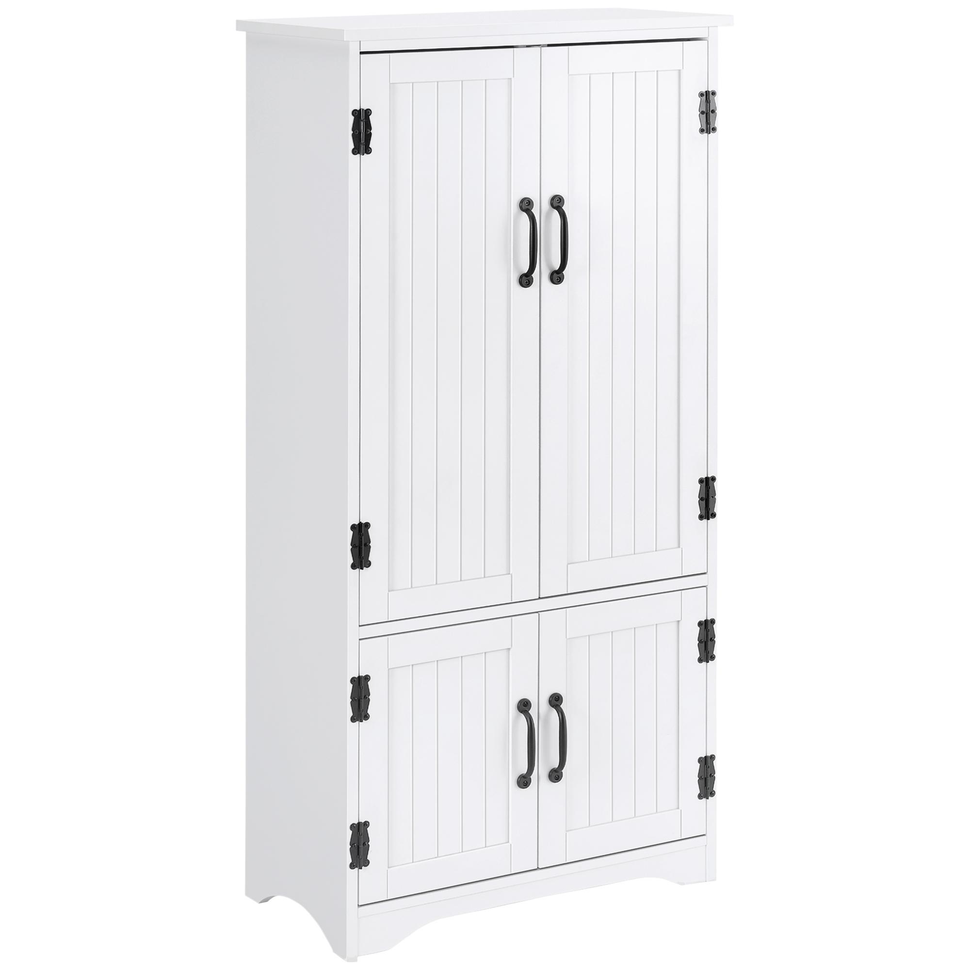 Armário de Cozinha Alto Móvel Auxiliar com 4 Portas e Prateleiras Ajustáveis 60x30x123 cm Branco