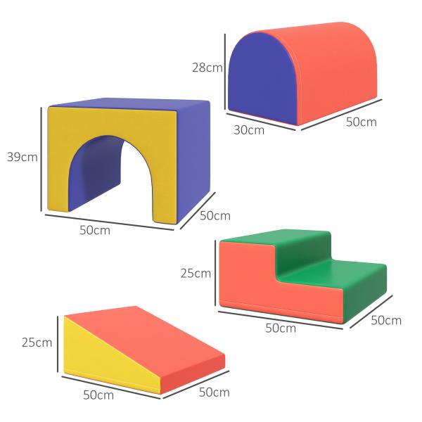 Conjunto de 4 Blocos de Espuma para Crianças Figuras de Construção Brinquedo de Aprendizagem Infantil 150x50x39cm Multicor