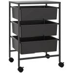 Carrinho Auxiliar com Rodas Carrinho de Cozinha de 3 Níveis com 3 Cestos e Estrutura de Aço 40,8x33,5x60,5 cm Preto