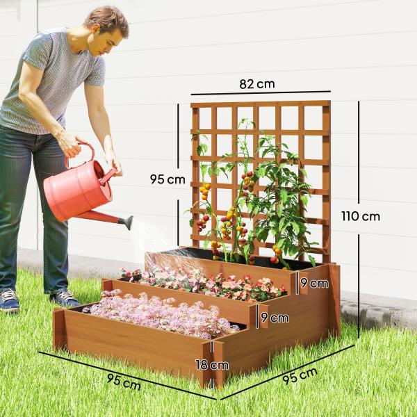 Floreira de 3 Níveis com Treliça Hortal Vertical com Tecido não Tecido para Cultivos de Verduras Flores 95x95x110 cm Castanho