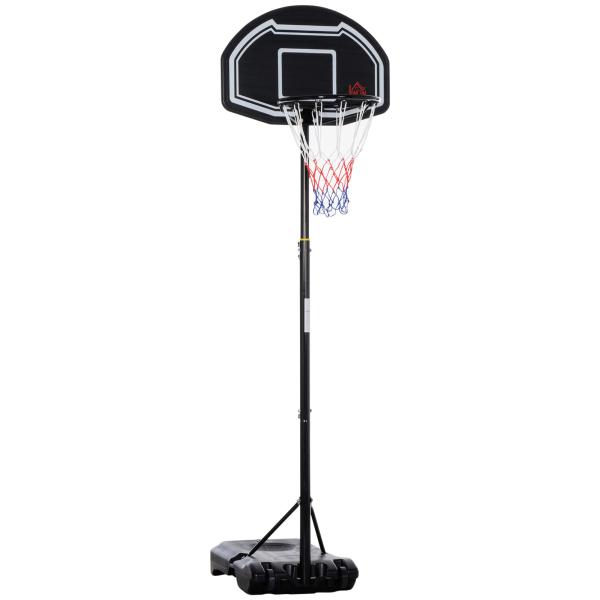 Tabela de Basquetebol para Exterior Altura Ajustável 160 - 210 cm com Rodas e Base Preenchível 76x48x254 cm Preto