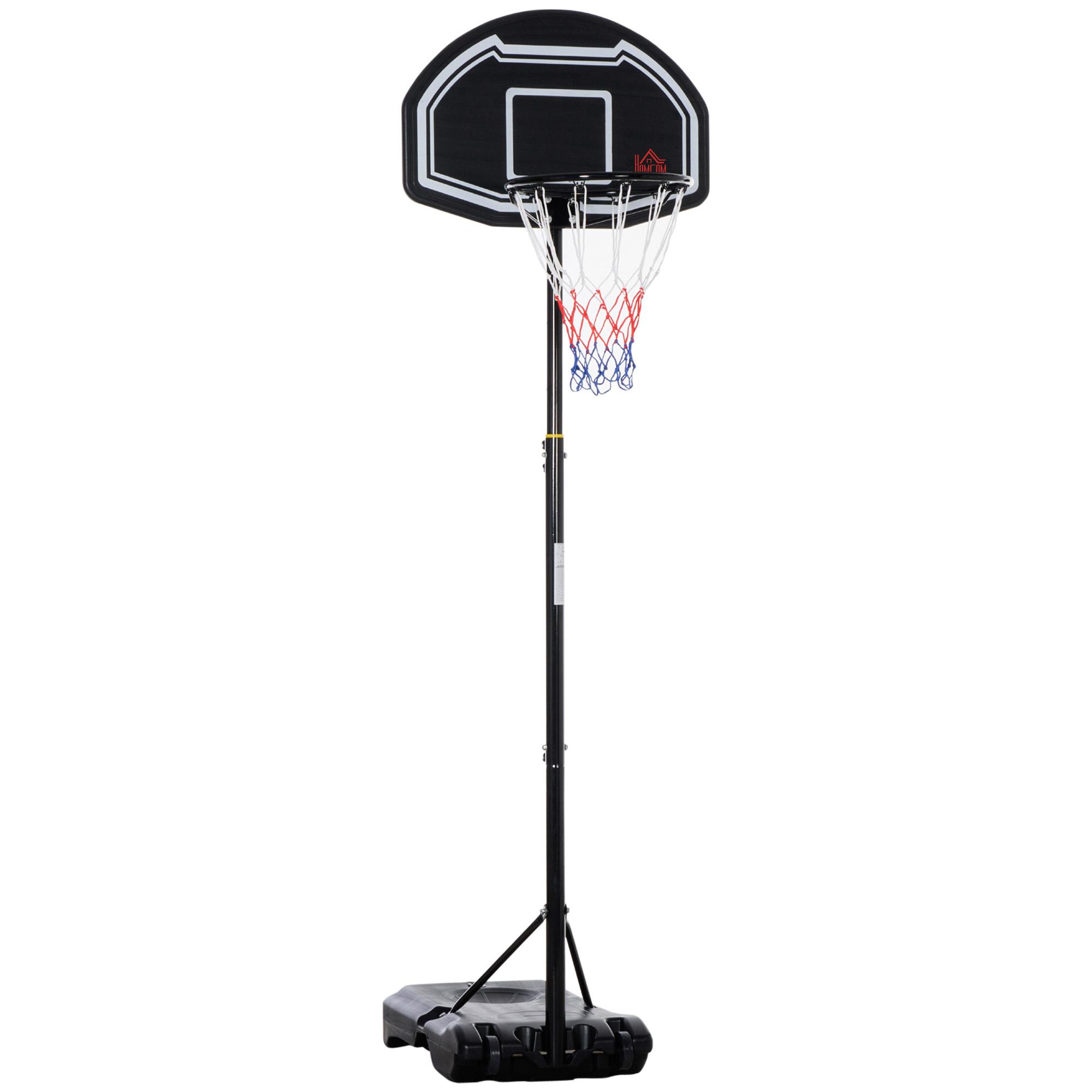 Tabela de Basquetebol para Exterior Altura Ajustável 160 - 210 cm com Rodas e Base Preenchível 76x48x254 cm Preto