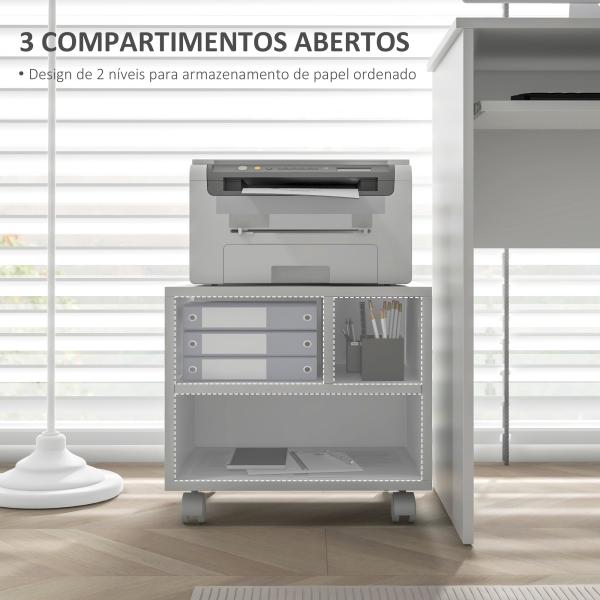 Móvel para Impressora com Rodas Suporte para Impressora com Compartimentos Abertos para Escritório Estúdio 40x30x36 cm Branco