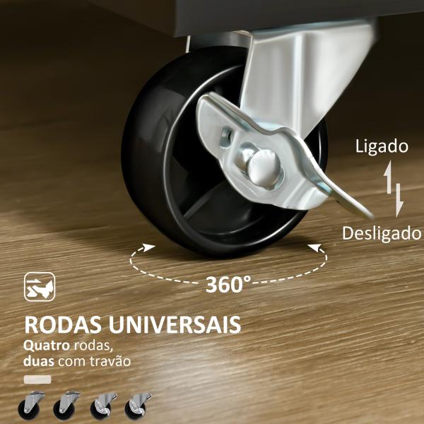 Carrinho de Cozinha com Rodas Móvel Auxiliar de Cozinha com 2 Gavetas 2 Portas Prateleira Ajustável 104x46x91 cm Preto