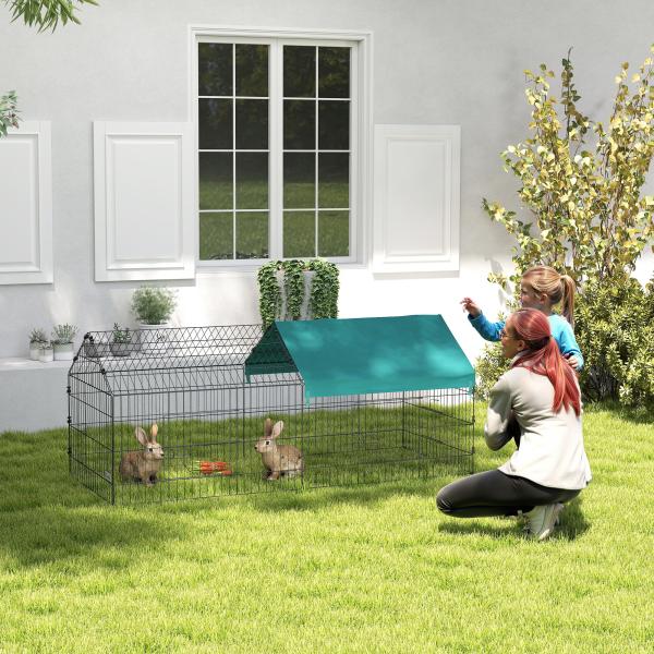 Gaiola para Animais Pequenos Gaiola para Roedores de Aço com Porta e Toldo para Coelhos Chinchilas Galinhas 185x75x75 cm Verde