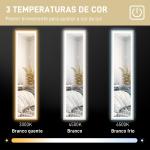 Espelho de Pé com Luz LED 40x160 cm Espelho de Corpo Inteiro com Iluminação de 3 Cores Tátil Função de Memória Madeira