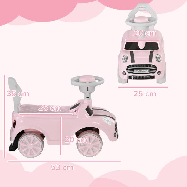 Carro Andador para Bebés de 18 - 36 Meses Carro Andador com Volante Buzina e Sistema Anti - Tombo 53x25x35 cm Rosa