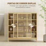 Armário de Casa de Banho em Bambu com 2 Portas de Correr Desenho com Ripas 4 Prateleiras Móvel Auxiliar de Arrumação 80x34x80 cm Madeira