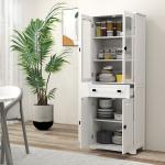 Armário de Cozinha com 4 Portas 1 Gaveta e 2 Prateleiras Ajustáveis para Sala de Jantar 60x30x160 cm Branco