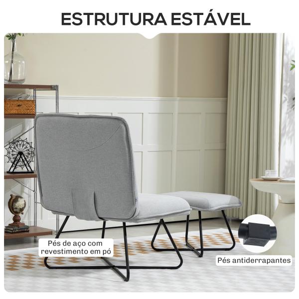 Poltrona Sala de Estar com Apoio para os Pés Poltrona Relax com Pés de Aço em Forma de Cruz Cinza Claro