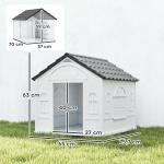 Casa para Cães 65x75,7x63 cm Casa para Cães com Janelas e Teto com Telhas de Imitação para Cães Médios Cinza e Branco