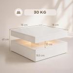 Mesa de Centro com LED RGB de 7 Cores com Armazenamento Aberto e Controlo Remoto 78x78x40 cm Branco