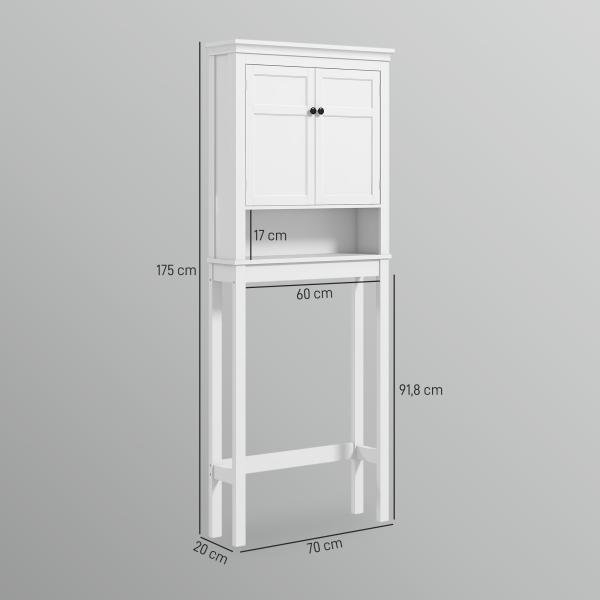 Móvel sobre Sanita Armário para Máquina de Lavar Roupa com 2 Portas Compartimento e Prateleira Ajustável 70x20x175 cm Branco