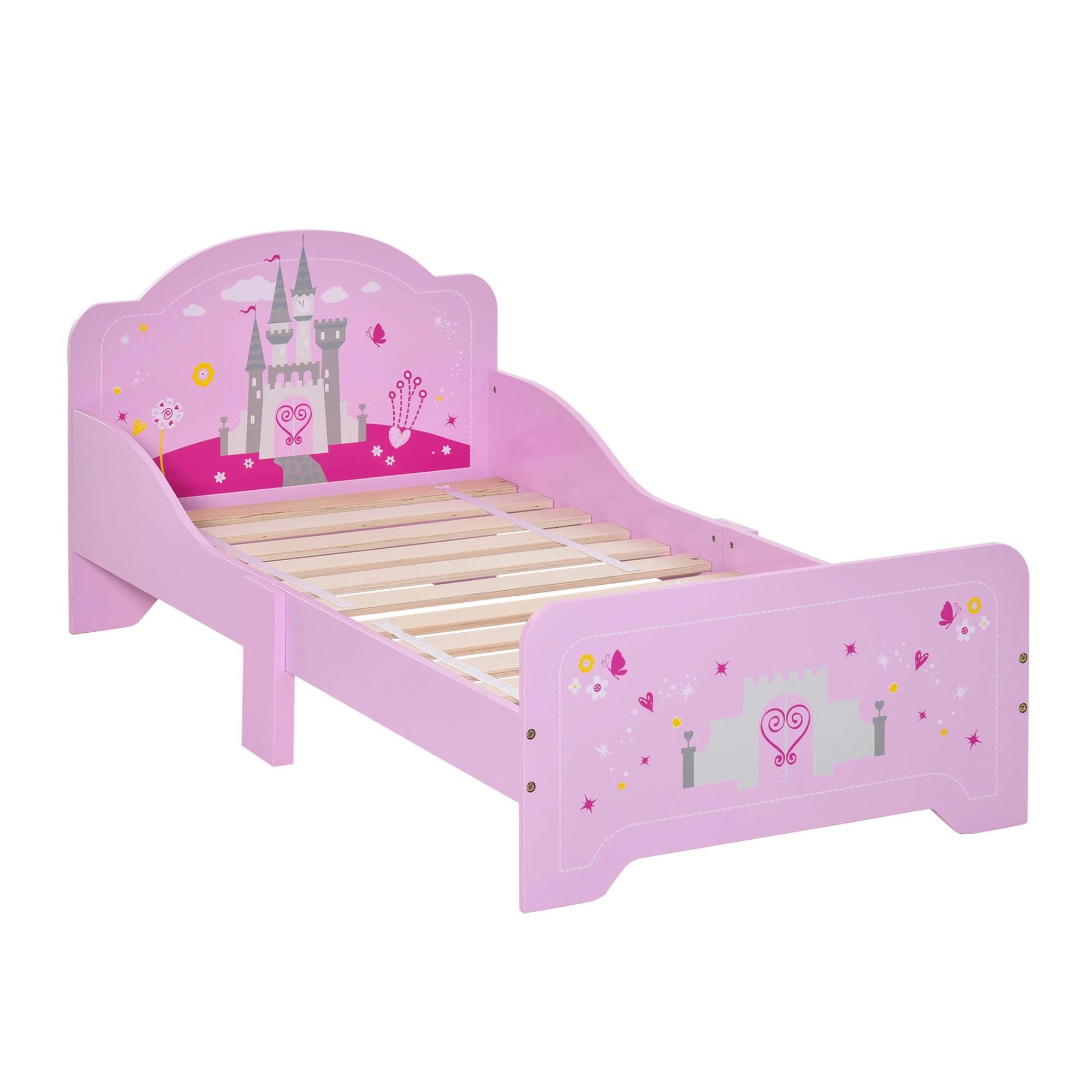 Cama Infantil Meninas c/ Barreira de Proteção 143x73 cm Carga Máx. 50kg para Crianças acima de 3 Anos Rosa