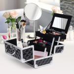 Estojo de Maquilhagem Organizador Cosméticos Profissional Portátil com Fecho e Vários Compartimentos 20x15x15 cm, Preto