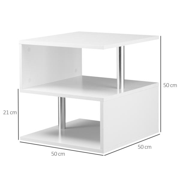 Mesa de Apoio com Forma de S Compartimentos Abertos 2 Níveis Desenho Elegante 50x50x50cm Branco