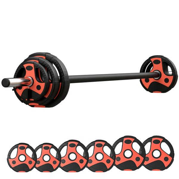 Conjunto de Barra de Pesos com Discos Conjunto de Musculação com Discos 1,25kg 2,5kg e 5kg 140x17x17cm Preto e Vermelho