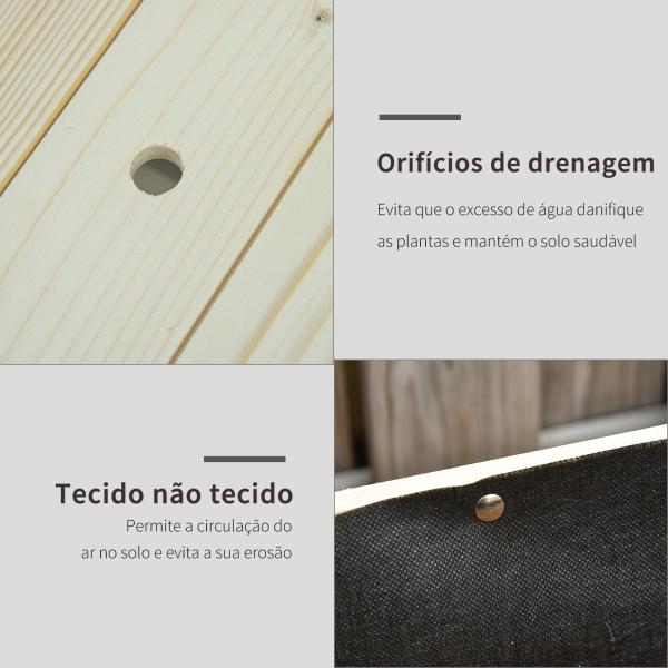 Horta Vertical Mesa de Cultivo Elevada com Prateleira Tecido Geotextil Rodas com Freios Portátil para Jardim Terraço 118x55x83cm Madeira Natural