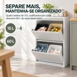 Caixote do Lixo de Reciclagem 4x15 L (60 L), 4 Compartimentos Estreitos em Aço, Fecho Suave, Branco