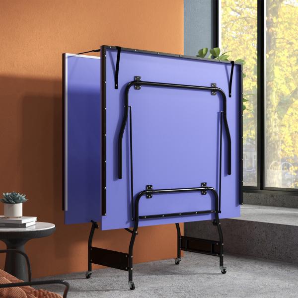 Mesa de Ping Pong Dobrável Profissional com Rodas Inclui 2 Raquetes e 3 Bolas para Interior 274x152,5x76 cm Azul