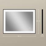 Espelho Casa de Banho com Luz LED 80x60 cm Iluminação Ajustável Função Anti - Embaciamento Função Memória Preto