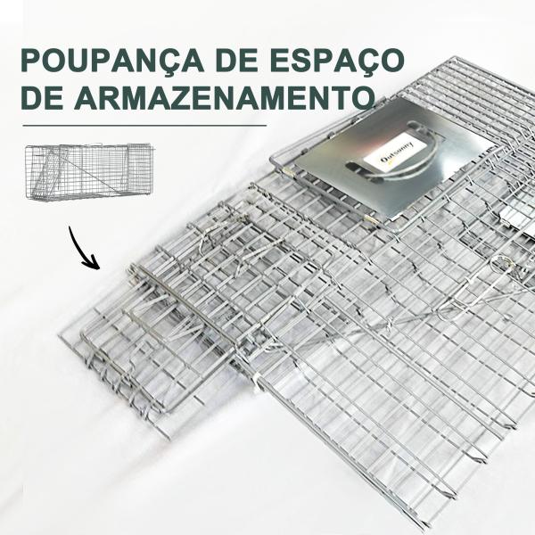 Armadilha para Animais Vivos Dobrável 81x26x34,5 cm Gaiola de Captura com Porta e Alça para Coelhos Roedores Prata