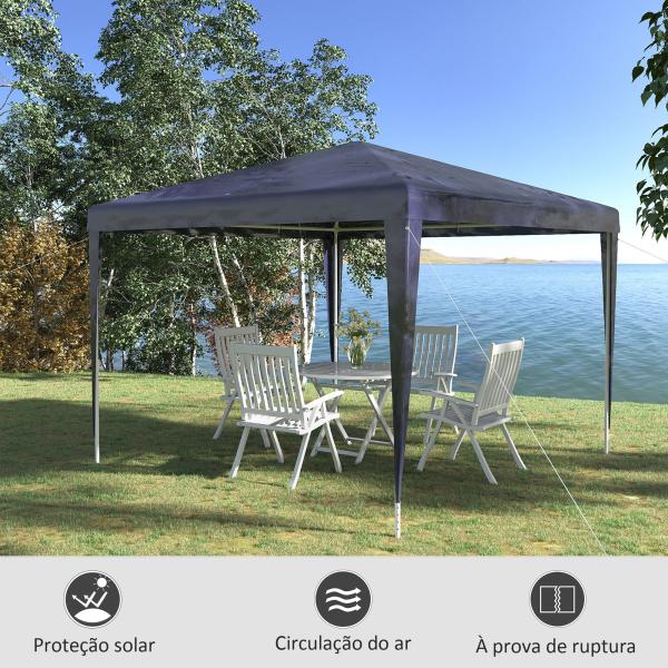 Tenda de Jardim Tenda de Exterior com Tubos de Aço e Cobertura de PE para Eventos Campismo Festas 293x293x252 cm Azul