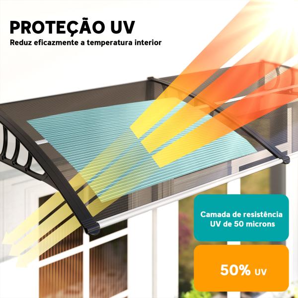 Marquise Exterior para Portas e Janelas 200x96 cm com Barra de Liga de Alumínio, PP e Policarbonato, Castanho