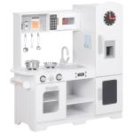 Cozinha de Madeira para Crianças com Fogão Lavatório Micro - Ondas Relógio Máquina de Gelo e Acessórios 100,5x41x110 cm Brancp