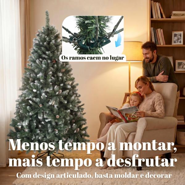 Árvore de Natal Artificial 180 cm Árvore de Natal com 910 Ramos com Efeito Neve 58 Pinhas Verde