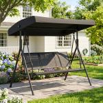 Baloiço de Jardim Exterior de 3 Lugares com Toldo Reclinável Assento Respirável e Estrutura de Aço 175x118x159 cm Preto