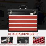 Caixa de Ferramentas de Aço com 4 Gavetas Fechaduras Metálicas Mala de Ferramentas Portátil 51x22x39,5 Preto e Vermelho
