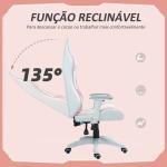 Cadeira Gaming Reclinável com Almofada Lombar Apoio de Cabeça Basculante e Altura Ajustável 67x60x120 - 128 cm Branco e Rosa