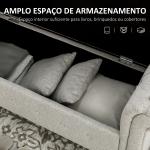 Banco de Pé de Cama de Linho com Dobradiças na Tampa Pés de Madeira e Apoio para os Braços 146,5x49x74,5cm Cinza Claro
