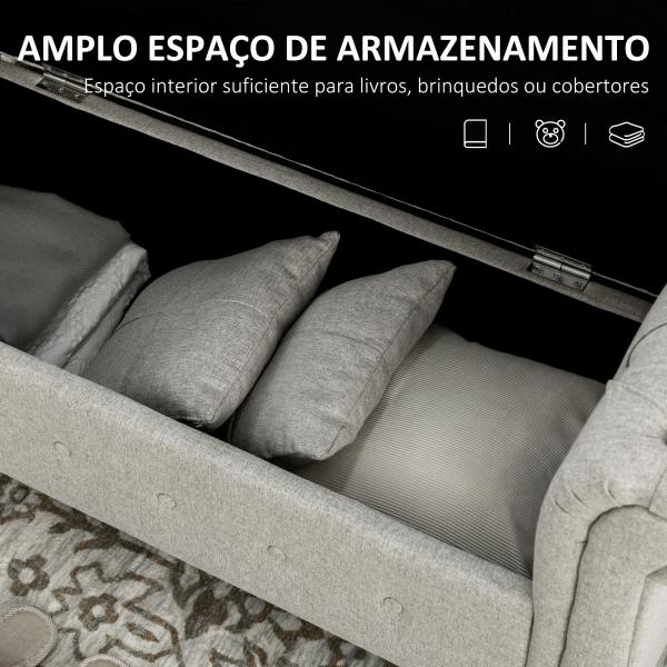 Banco de Pé de Cama de Linho com Dobradiças na Tampa Pés de Madeira e Apoio para os Braços 146,5x49x74,5cm Cinza Claro