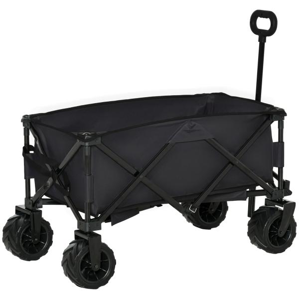 Carrinho de Transporte Dobrável com Rodas Giratórias 360° e Guiador Ajustável 59 - 89 cm para Campismo Praia 108x55x61 - 91 cm Preto