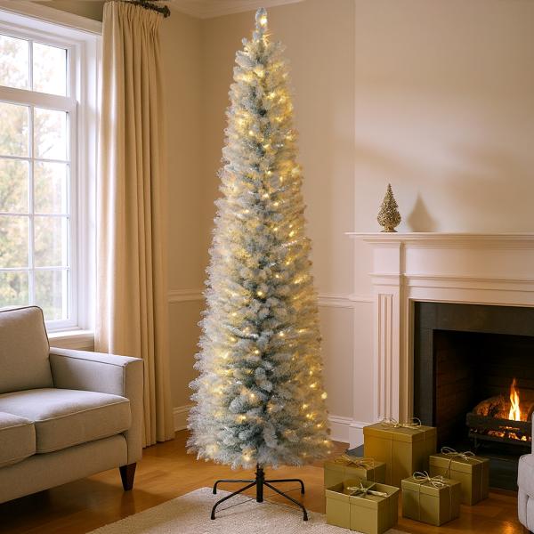 Árvore de Natal 210 cm Árvore de Natal Artificial Nevada com 180 Luzes LED 405 Ramos Verde e Branco