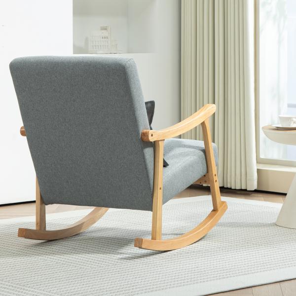 Poltrona Baloiço Moderna Poltrona de Amamentação com Almofada Lombar e Base de Madeira 65x87x84 cm Cinza Claro