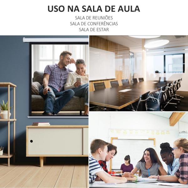 Tela de Projeção Elétrica Portátil Universal 84" 4:3 com Controlo Remoto Suspensa na Parede 171x130 cm Branco