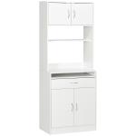 Armário de Cozinha com 4 Portas Bandeja Amovível Prateleira Ajustável Gaveta e Bancada para Micro - Ondas 70x40x180 cm Branco