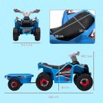 Quadriciclo Elétrico para Crianças com Reboque Bateria 6V de 18 - 36 Meses com Velocidade 2,5 km/h 106x41,5x48,5 cm Azul