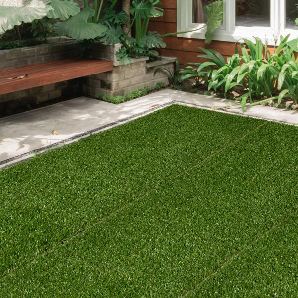 Relva Artificial de 10 Peças Estrado de Relva Sintética 30x30 cm Altura 20 mm Resistente aos Raios UV Verde Escuro