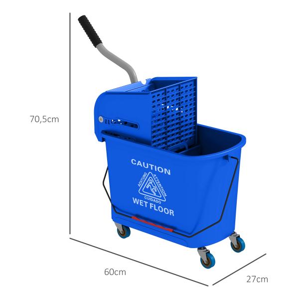 Balde de Esfregona com Rodas 20 L Balde com Escorredor e Asa de Transporte para Uso Doméstico e Comercial Azul